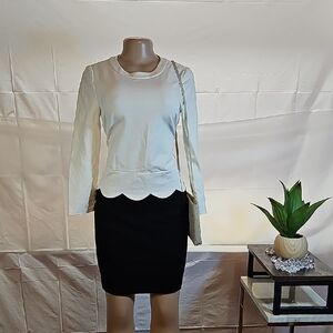 Kate Spade Cream and Black Scalloped Blouse